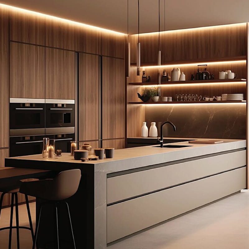ตู้ครัวแบบบูรณาการ Polar Day Handleless Smart Tech-Feel พร้อม Edge Lighting